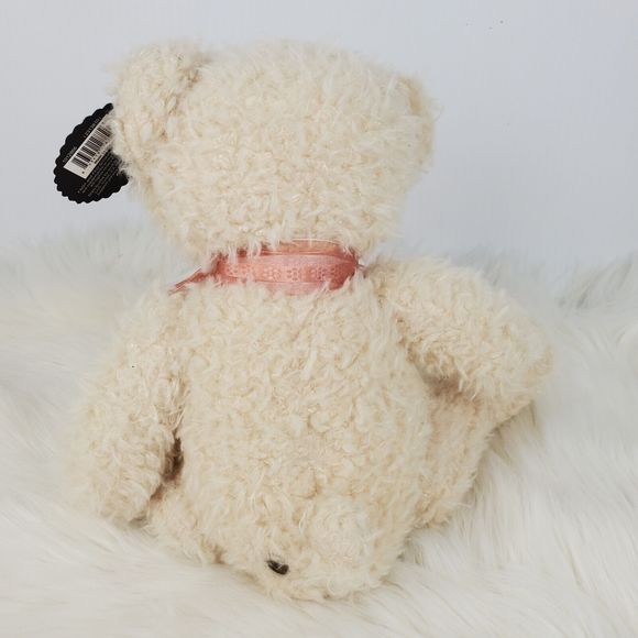 Fao Schwarz Cream Fuzzy Peach Striped Bow Teddy Bear Plush 9.5" NWT - Picture 8 of 14